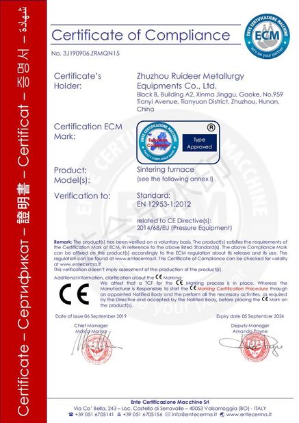 Çin Zhuzhou Ruideer Metallurgy Equipment Manufacturing Co.,Ltd Sertifikalar
